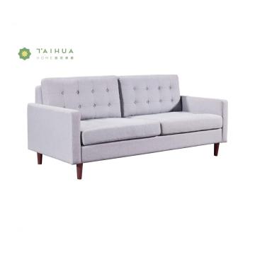 Grey Fabric Cushion Three Seat Sofa with Legs