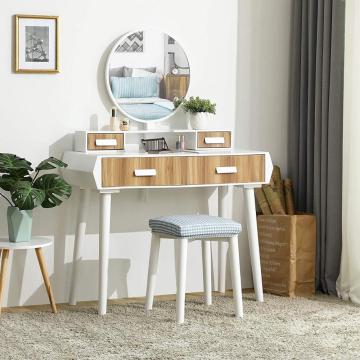 White Wooden Dressing Room Table with Big Mirror drawers KD