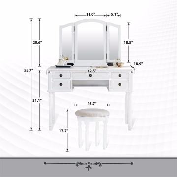 5 drawer white Dresser Dressing Room Partition Makeup Table With Mirror