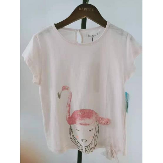 girls cotton knit flamingo print short sleeve top