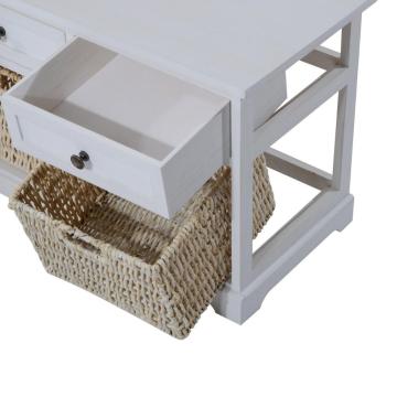 wooden shoe storage wicker basket bench seat with 3-drawer