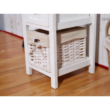 White Wood Shabby Chic Nightstand End Side Bedside Small Table Wicker Storage drawer and basket