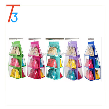Newest fabric hanging bag organizer foldable with 6 plastics pocket