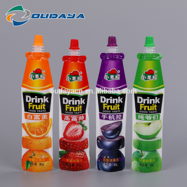 Plastic Packaging shaped juice Pouch Bag with spout