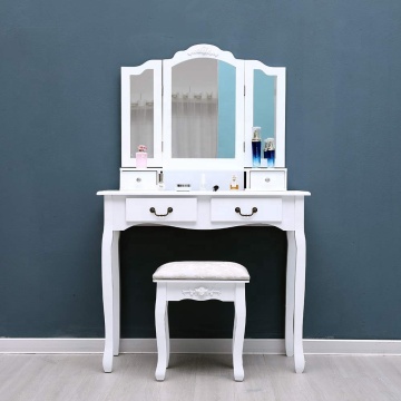Tri-Folding Mirror Vanity Dressing Table