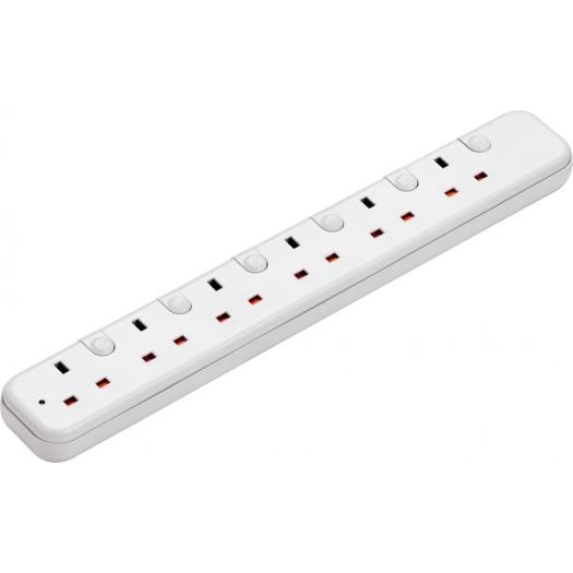 Six way British power strip with individual switch