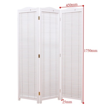Whitewashed Wooden 4 Panel Screen, Folding Louvered Room Divider with the distressed look printing