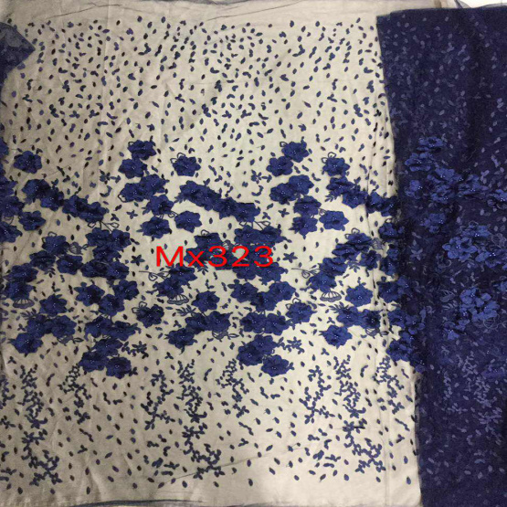 Blue 3D Flower Embroidery Lace for Evening Dress