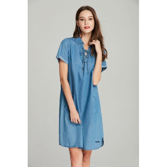 tencel denim lace up with eyelets ladies dress