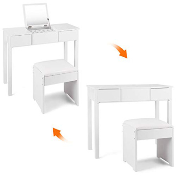 White Bedroom Furniture Dresser Vanity Makeup Dressing Table with Flip Top Mirror 2 Drawers & 3 Removable Organizers