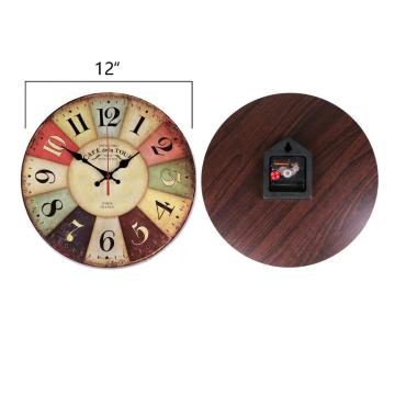 12 Inches Vintage Wooden Wall Clock Chic Shabby horologe No Tick Feature