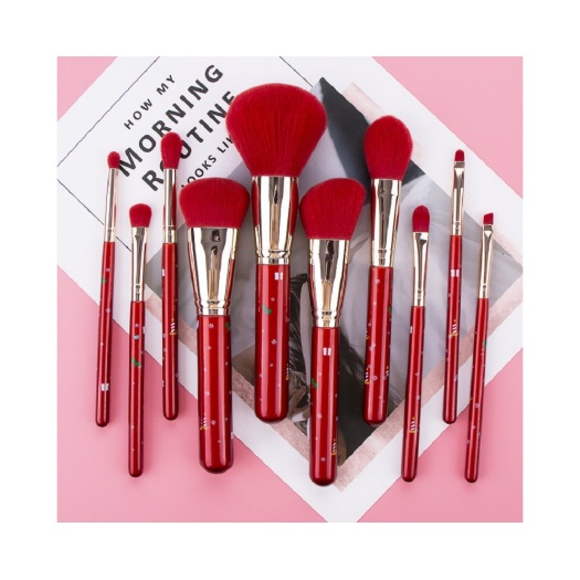 10Pcs Christmas Red high quality makeup brushes