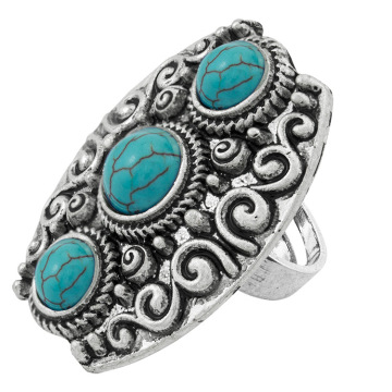 Women's Fashion 3PCS Round beads  Zircon Synthetic Turquoise Ring