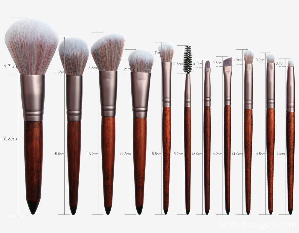 11 Piece Animal Hair Makeup Brush size