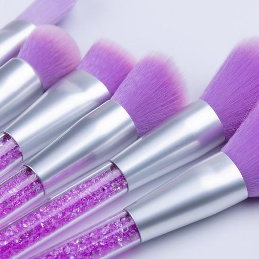 Purple Pink Glitter Bling Diamond Cosmetics Brush Set