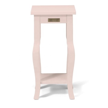 Vintage Pale Pink Wood Pedestal End Table with Curved Legs and Shelf