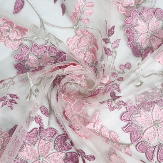 Fuchsia Pink Rose Flower Lace Fabric