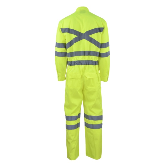 Fluorescent Green Coverall Workwear With Reflective Tapes