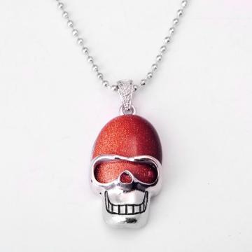 Red Goldstone Skull Gemstone Pendant Necklace with Silver chain