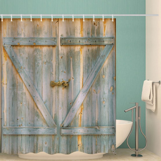 Vintage Wooden Door Waterproof Shower Curtain Antique Timber Furniture Bathroom Decor