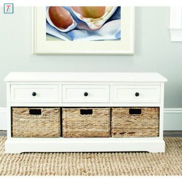 Home Collection 3 Drawer Storage Cabinet Wood Storage Bench with 3 Baskets
