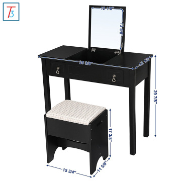 Vanity Set with Flip Top Mirror Cushioned Stool Makeup Dressing Table 2 Drawers 3 Removable Organizers