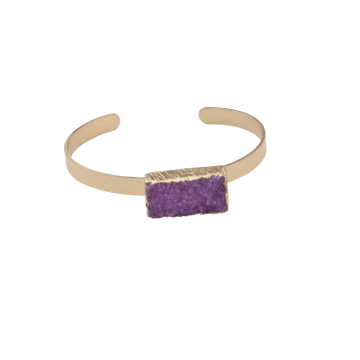 Fashion Charm Bracelet with Druzy Cuboid Purple Crystal Cluster Gold Copper