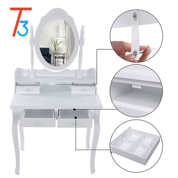 modern white wooden dressing table with stool mirror