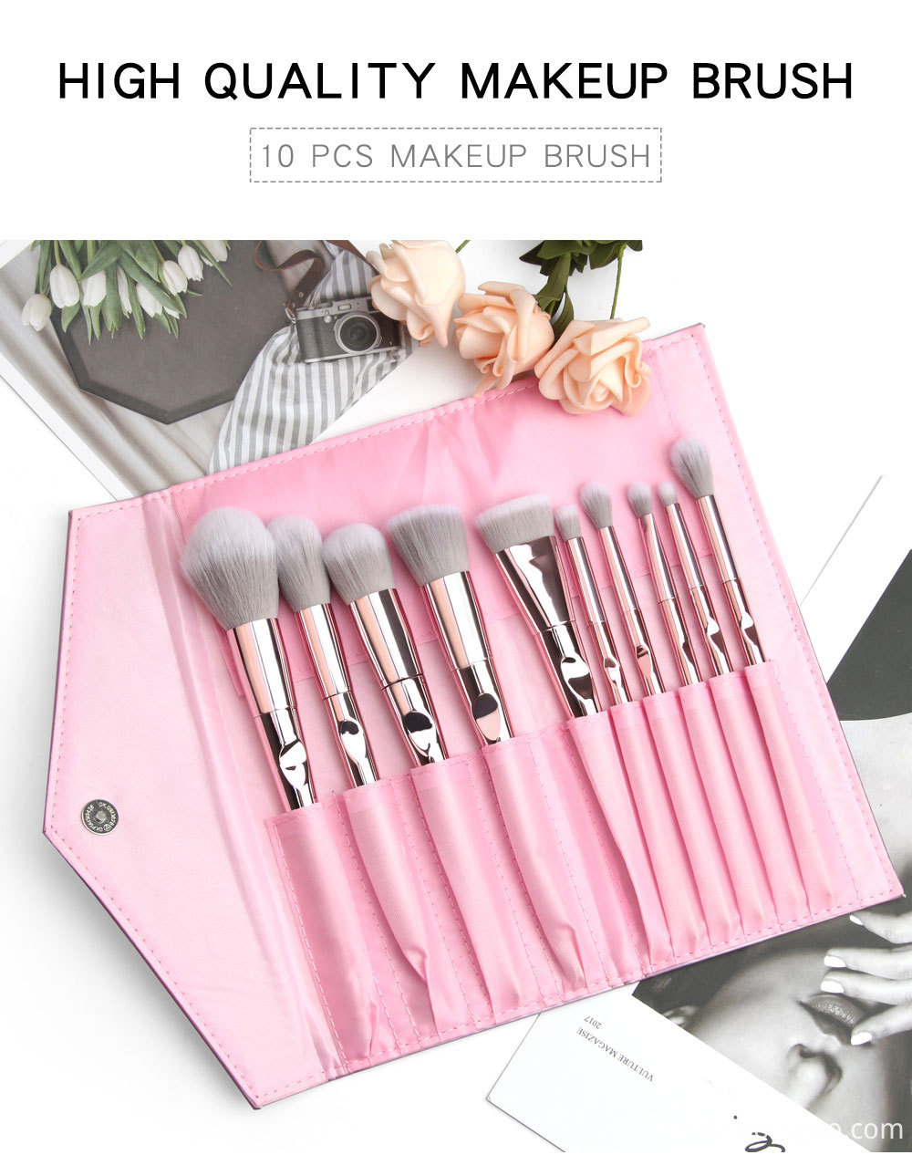 10 Piece Rose Gold Makeup Brushes Set 2