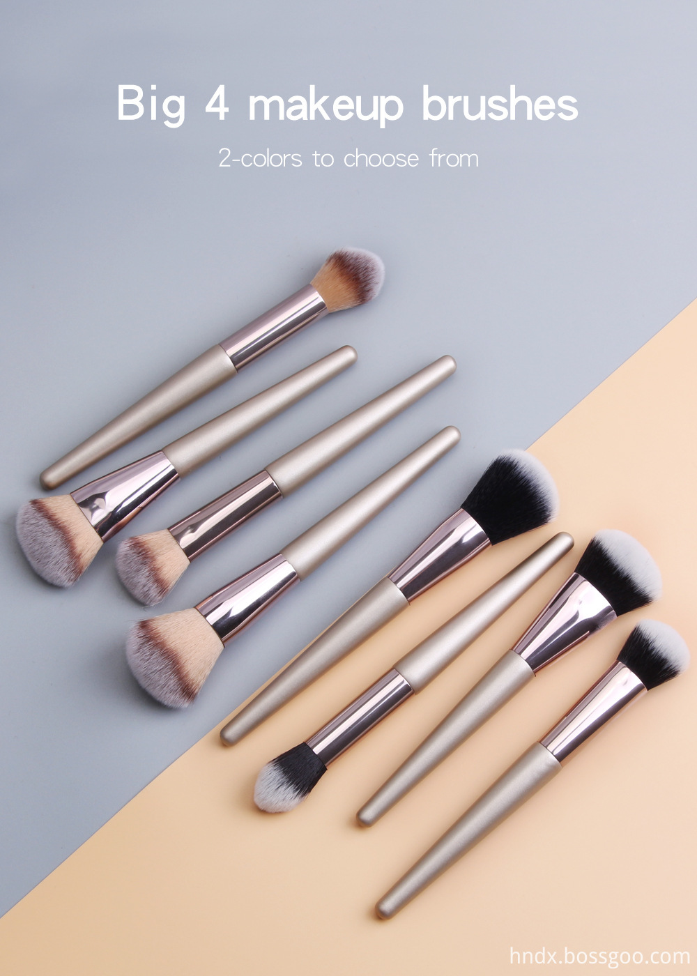 4 Piece Champagne Gold Makeup Brushes set 1