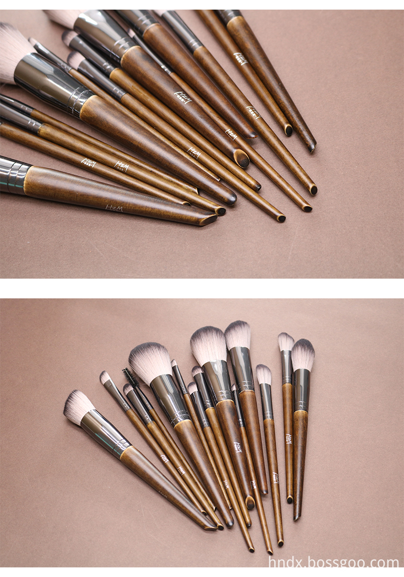 14Pcs Premium Solid Wood Makeup Brush Set