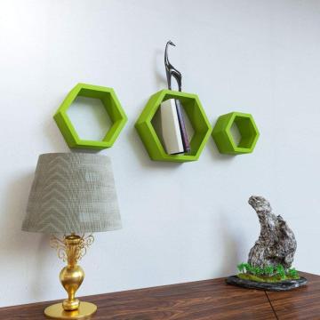 Wall Shelf Rack Set of 3 Hexagon Shape Storage Wall Shelves for Home - Green