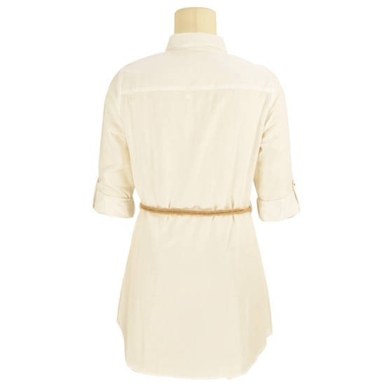 2020 custom modest fashion designer 100% Cotton office ladies fitted white lace up t shirt dress women