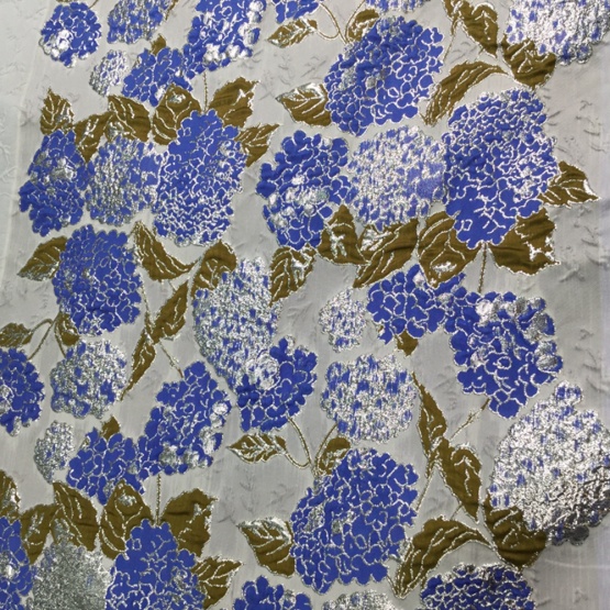 Blue Navy Flower Jacquard Brocade Fabric