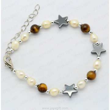 hematite bracelet with tigereye and pearl