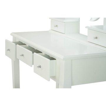 White Dressing Table with Stool and LED Lights with 5 Drawers and Mirror Dresser Furniture Dresser Makeup Table