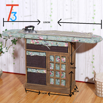 ironing board table wood cabinet with storage basket drawer