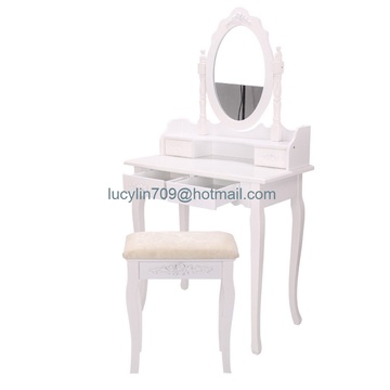 White Dressing Table Vanity Makeup Desk with 4 Drawers, Mirror Set and Stool