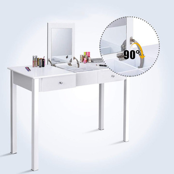 Vanity Dressing Table with Flip Makeup Mirror, Simple Style Multifunctional as Writing Desk with 9 Removable Divider Organizers