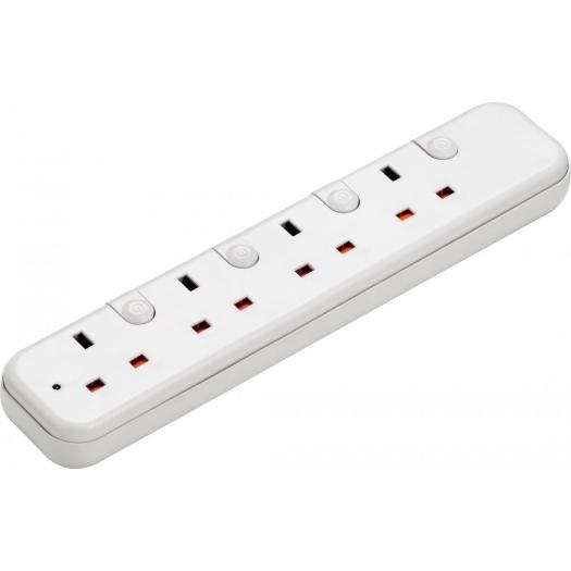 Four way British power strip with individual switch