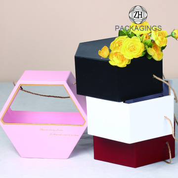 Hexagon gift flower box with handle retail