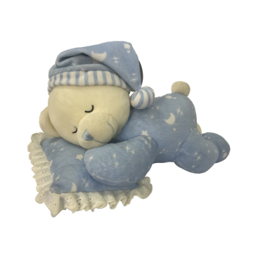 Plush Bear Sleeping On Pillows Blue