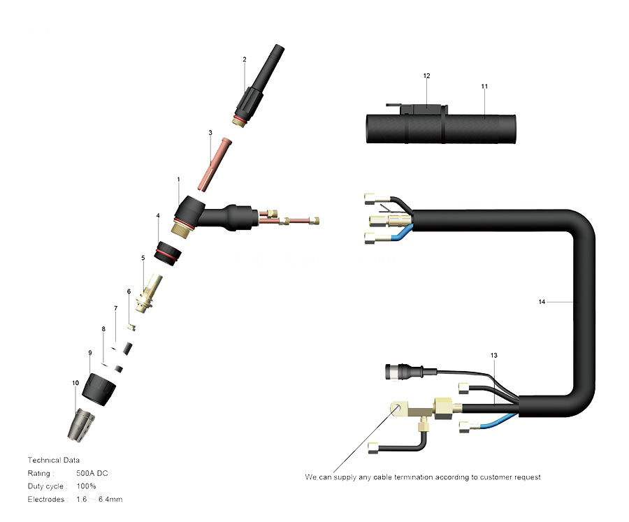 50tsw2 Heavy Duty Water Cooled Tig Welding Torch