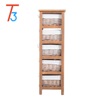 Tri-tiger small solid wood furniture cabinet Paulownia + wicker