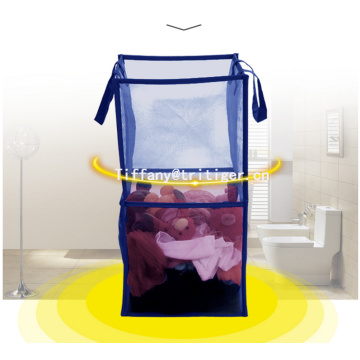 home Organizer Bathroom Storage Basket blue foldable Storage nylon net Laundry Basket