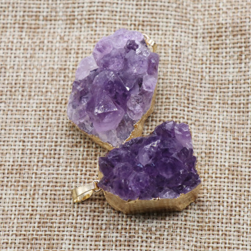 Amethyst Druzy Pendant Purple Drusy Necklace Drusy Gold Layer Raw Gemstone Bohemian Jewelry