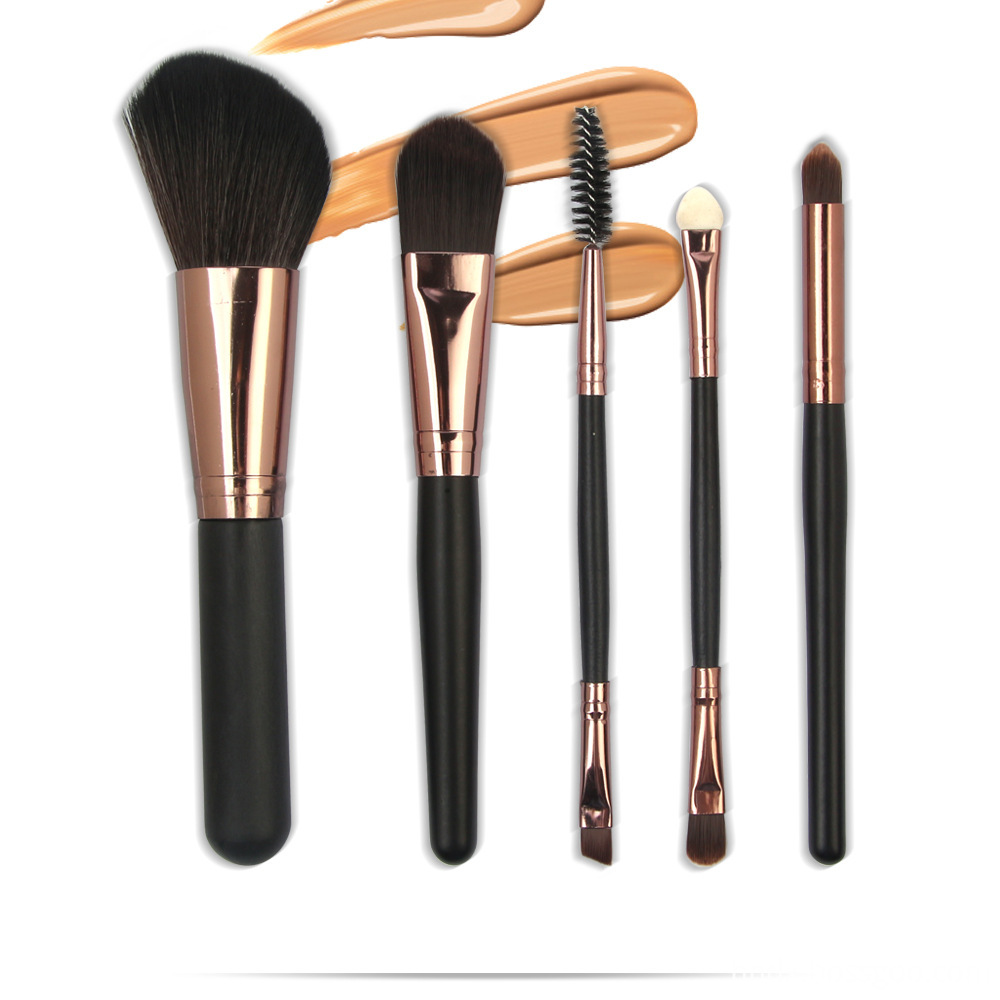 5 Pcs Wood Makeup Brushes Set display2-2