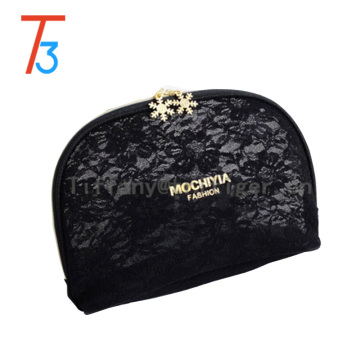 fashion customized travel cosmetic bag luxury black lace make up bag
