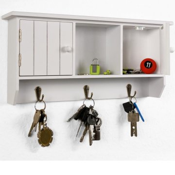 Key Cabinet Organizer Wooden Shelf Storage Wall Mountable Holder Hooks