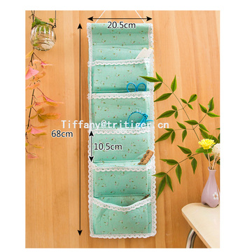 Fashion hanging wall pocket storage organizer 100% cotton wall organizer 6 pockets